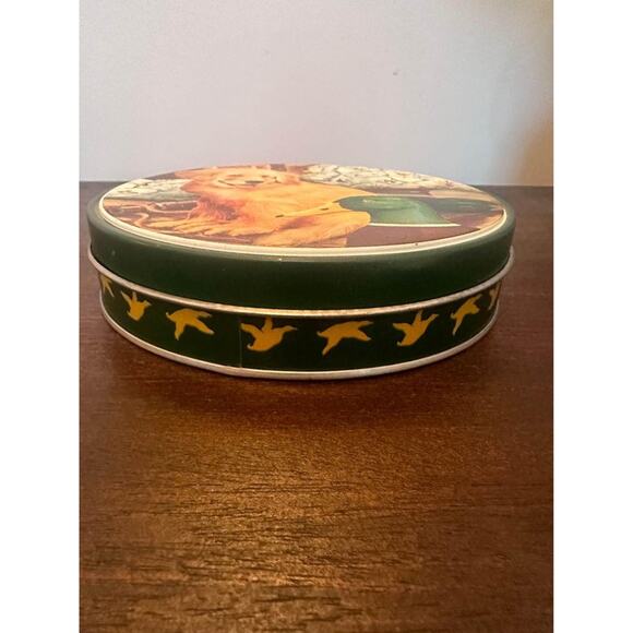 VTG Golden Retriever Puppy Dog Mallard Duck Round Tin Retro Country Decor - Picture 8 of 8